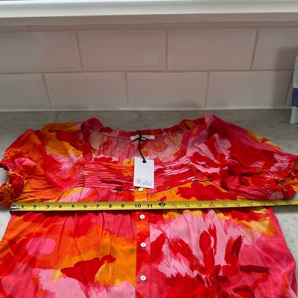 NEW Rose & Olive Red Pink Orange Floral Button-Front Blouse Size L - Picture 4 of 5
